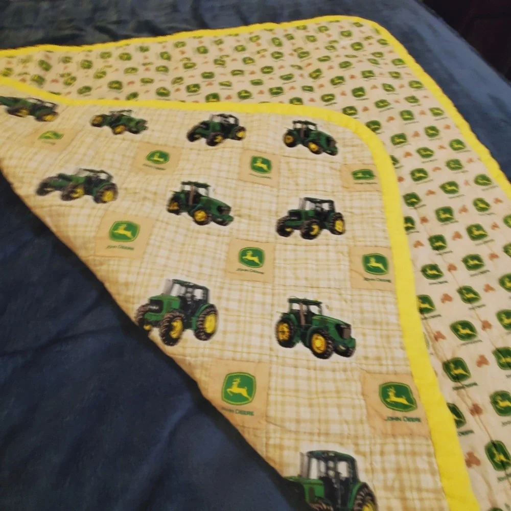 John Deere Tractor Baby Toddler Quilt Handmade Handcrafted Approx 35